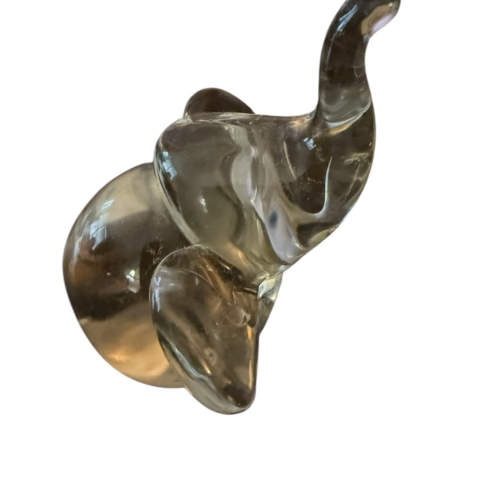 Clear Glass Elephant Figurine 3.5” Hand Blown Art Glass Trunk Up Good Luck Decor - Picture 5 of 9